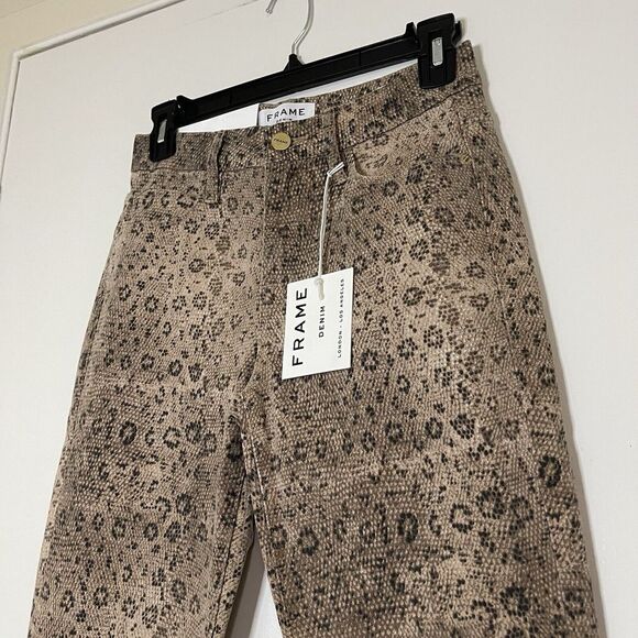 New! Frame Le Crop Mini Boot High Rise Snake Print Jeans Vanilla Multi Size 24 - Picture 4 of 7